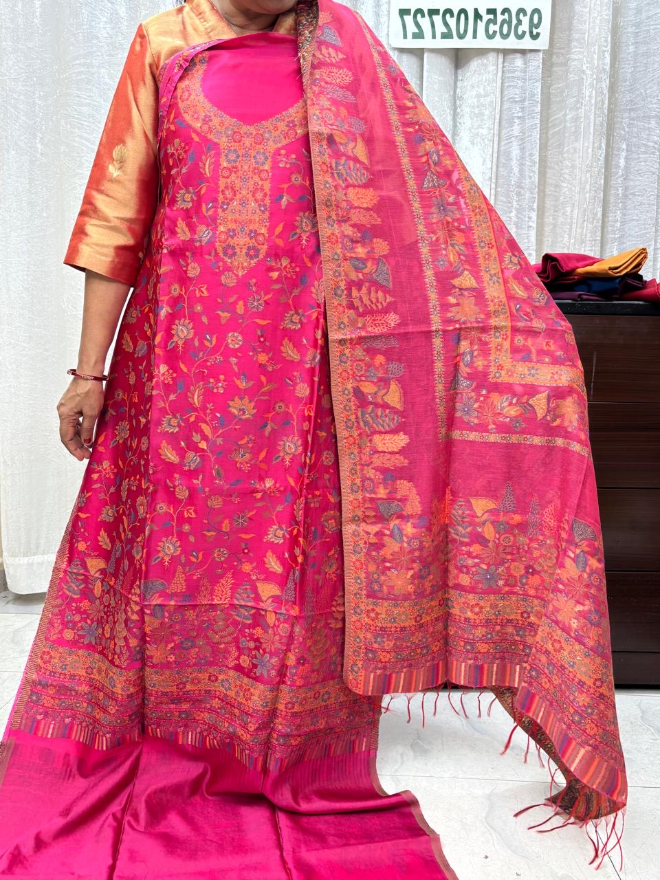 Kashmiri Kani Silk Suit Set purple 11 pink