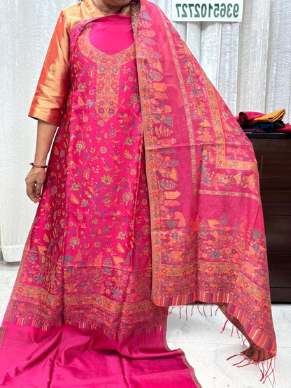 Kashmiri Kani Silk Suit Set purple 11 pink