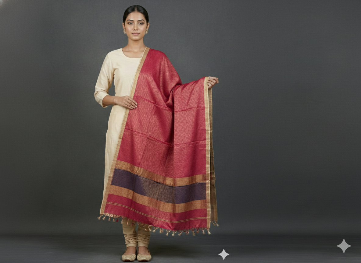 Handwoven tissue Maheshwari dupatta