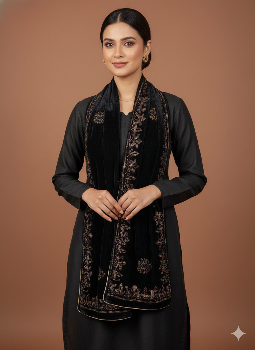 Velvet hand embroidered  Stole