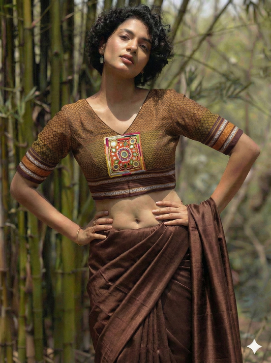 KASUTI EMBROIDERY SEMI STITCHED  KHUN SILK COTTON BLOUSE PIECE ( can be stitched upto 50 size )