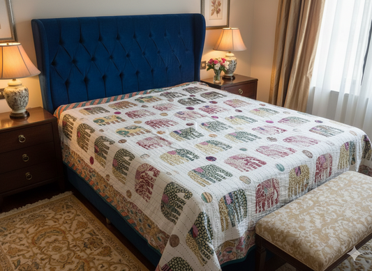 handloom cotton appliqué and kantha bedcovers