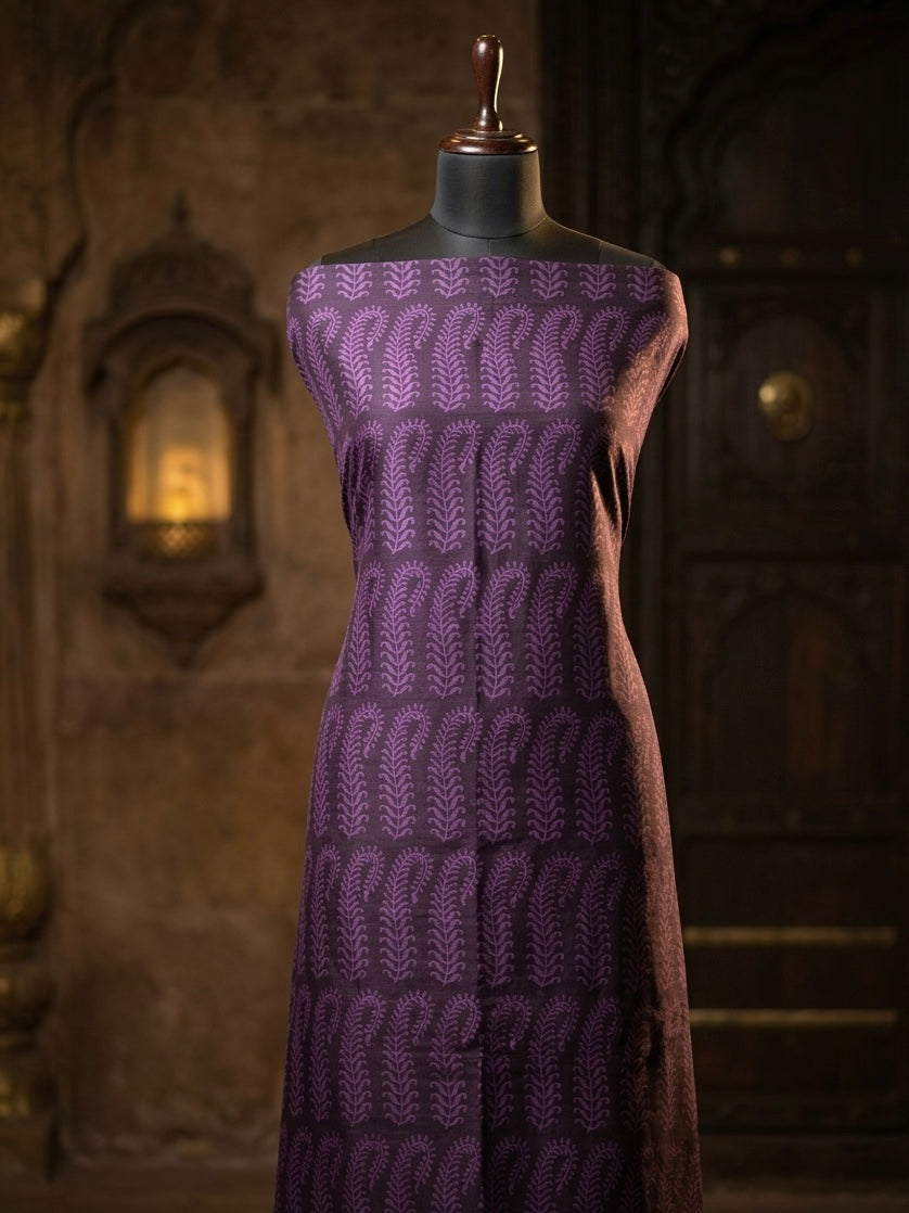 Purple - 3pc Maheshwari Silk Bagh handblock Dress Material