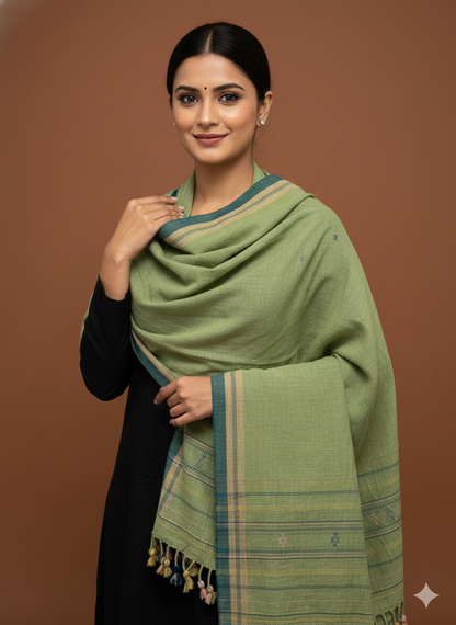 Kutch Weaving Handloom Organic Kala Cotton Stole with tassels