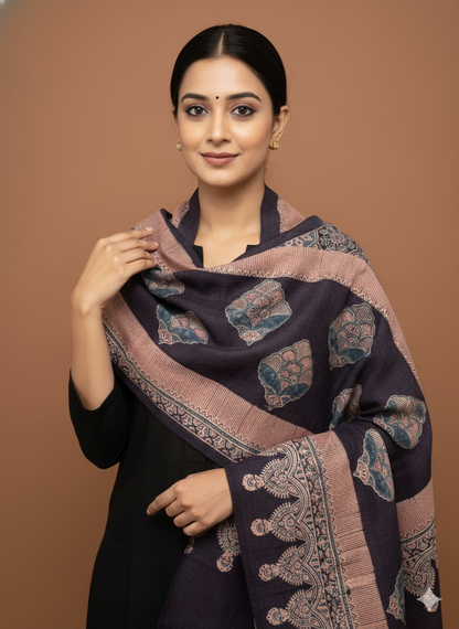 KUTCH HANDWOVEN HANDBLOCK  MERINO WOOL AJRAKH STOLE