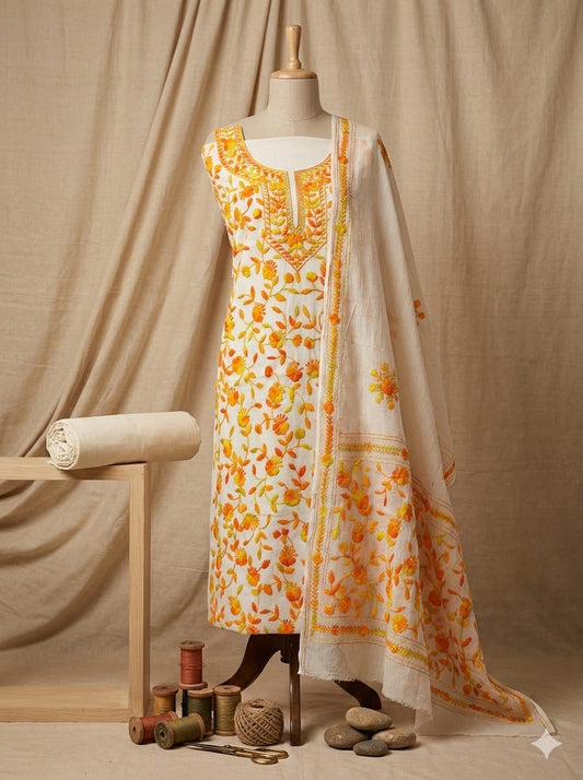 HAND EMBROIDERY COTTON 3PC UNSTITCHED DRESS MATERIAL 12