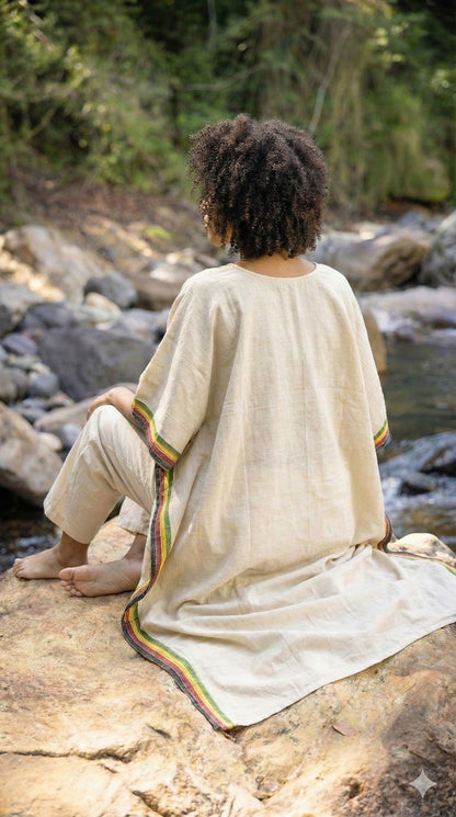White - Kala cotton Bhujodi Weave Kaftan