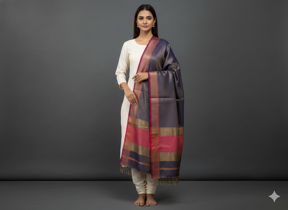 Handwoven tissue Maheshwari dupatta