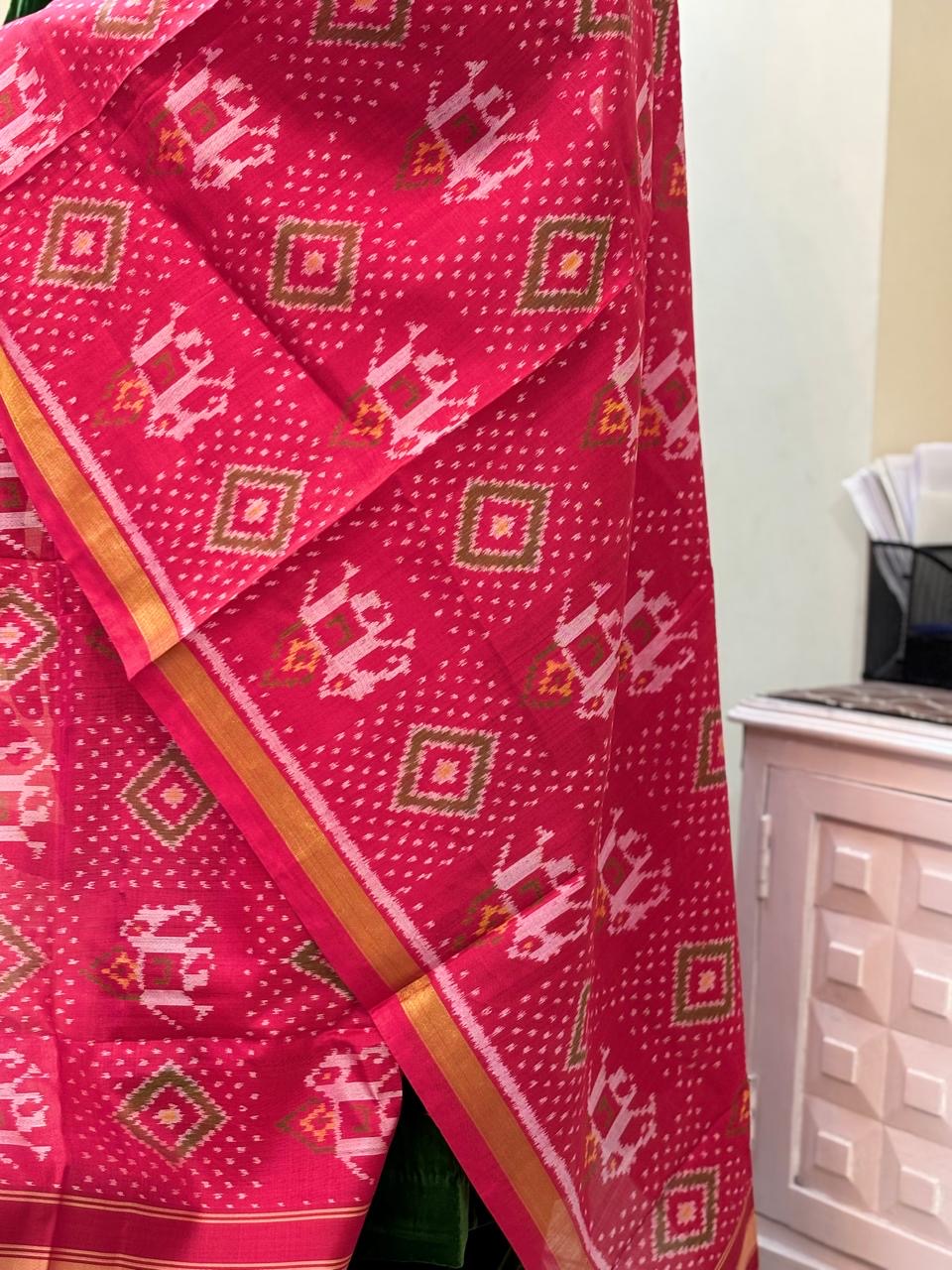 Red handloom pure mulberry silk  Patola dupatta with hathi motif