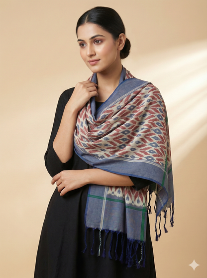 HANDLOOM MERCERIZED COTTON POCHAMPALLY IKAT STOLE