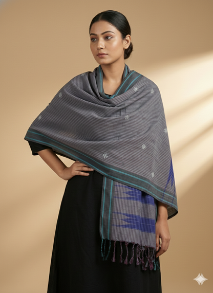 Grey Ilkal Cotton Silk w. Kasuti Stole