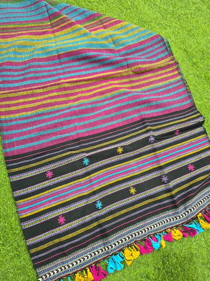 Kutch Bhujodi Weaving Handloom Organic Kala Cotton Stole with Tassels