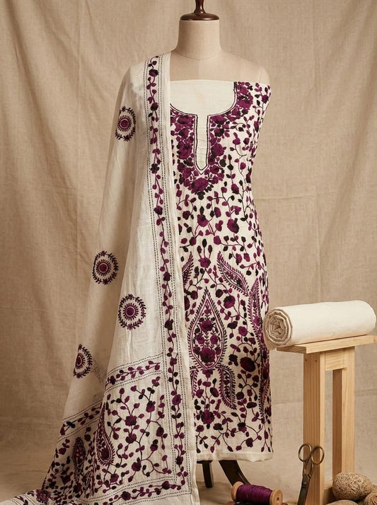 HAND EMBROIDERY COTTON 3PC UNSTITCHED DRESS MATERIAL 12