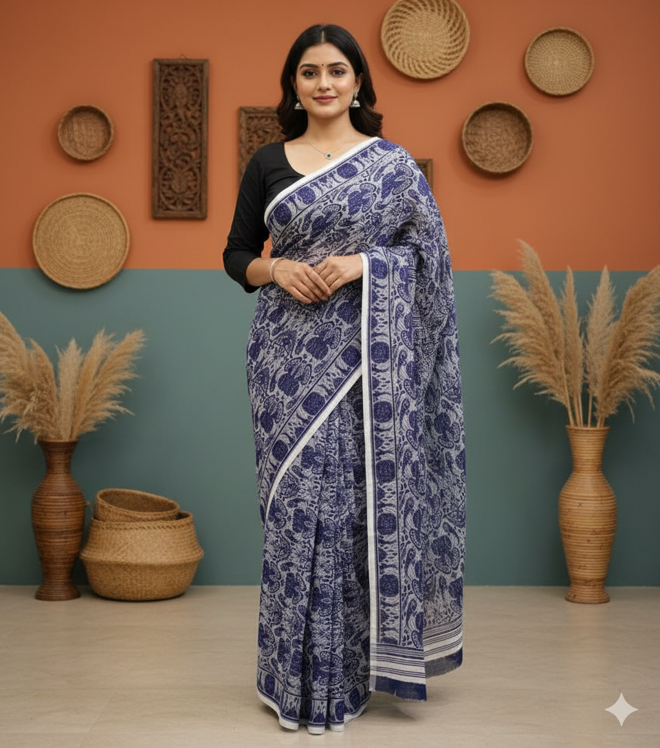 Handwoven handloom cotton Gamusa saree from Assam