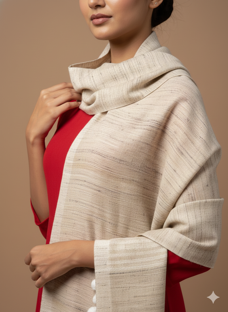 Handwoven woollen  pure tussar and wool kutch weaving stole