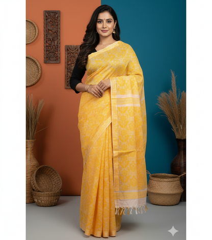 Handwoven handloom cotton Gamusa saree from Assam