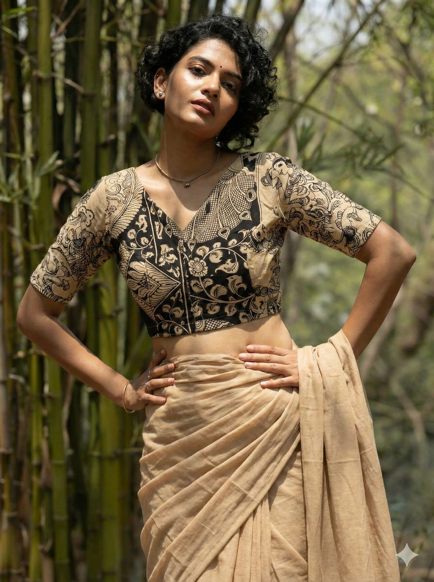 Pen Kalamkari Bangalore silk blouse