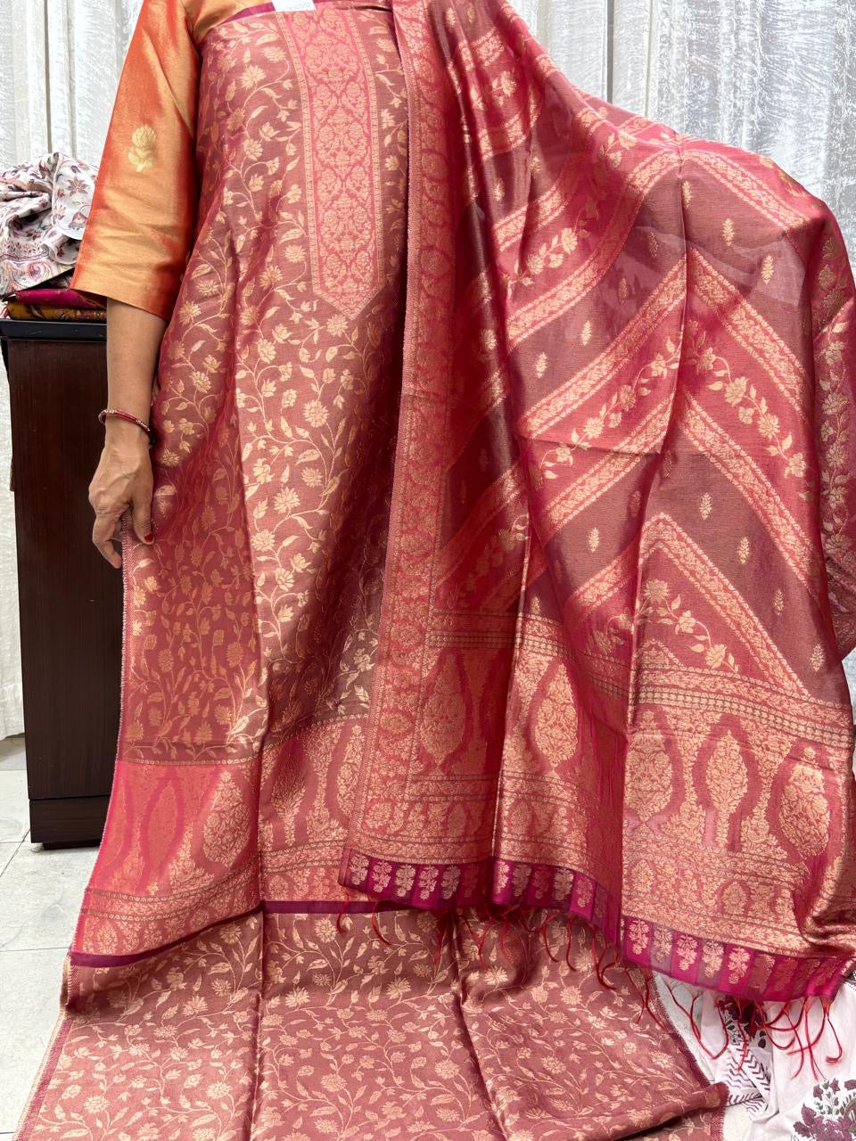 Kashmiri Organza Tissue Silk Suit Set with zari 07