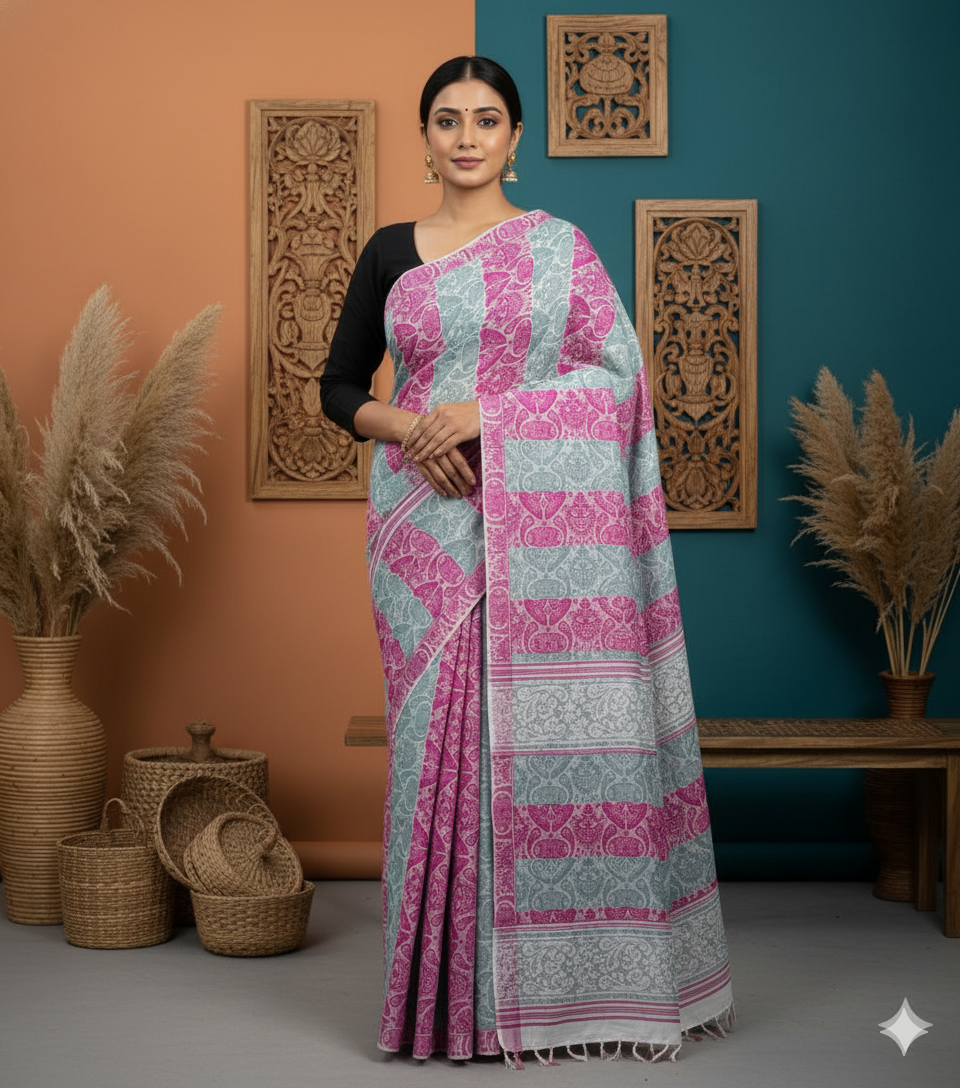 Handwoven handloom cotton Gamusa saree from Assam