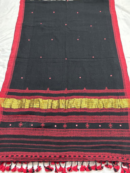 Kutch Weaving Handloom Organic Kala Cotton Stole with tassels