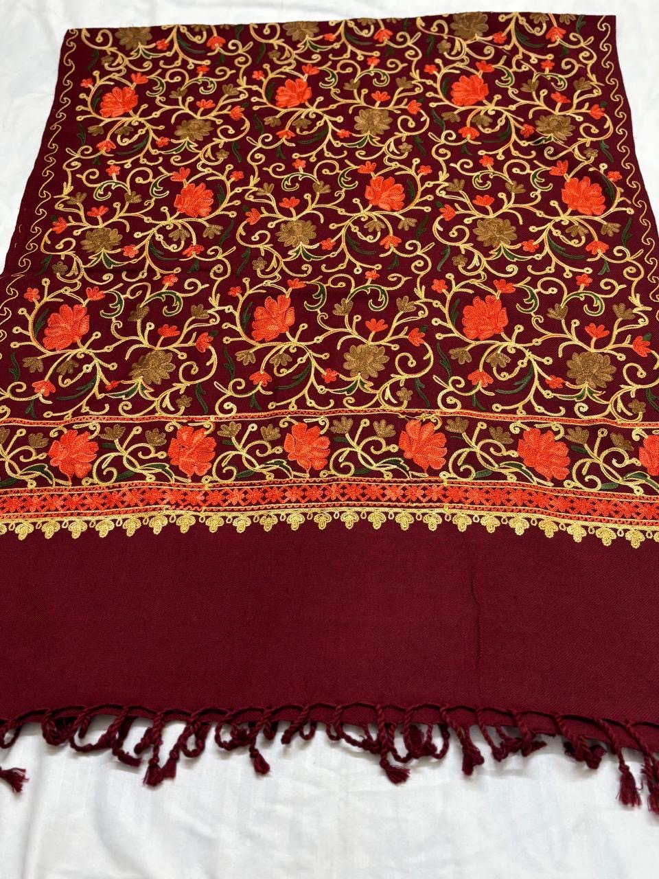 Kashmiri Aari embroidered semi  pashmina stole