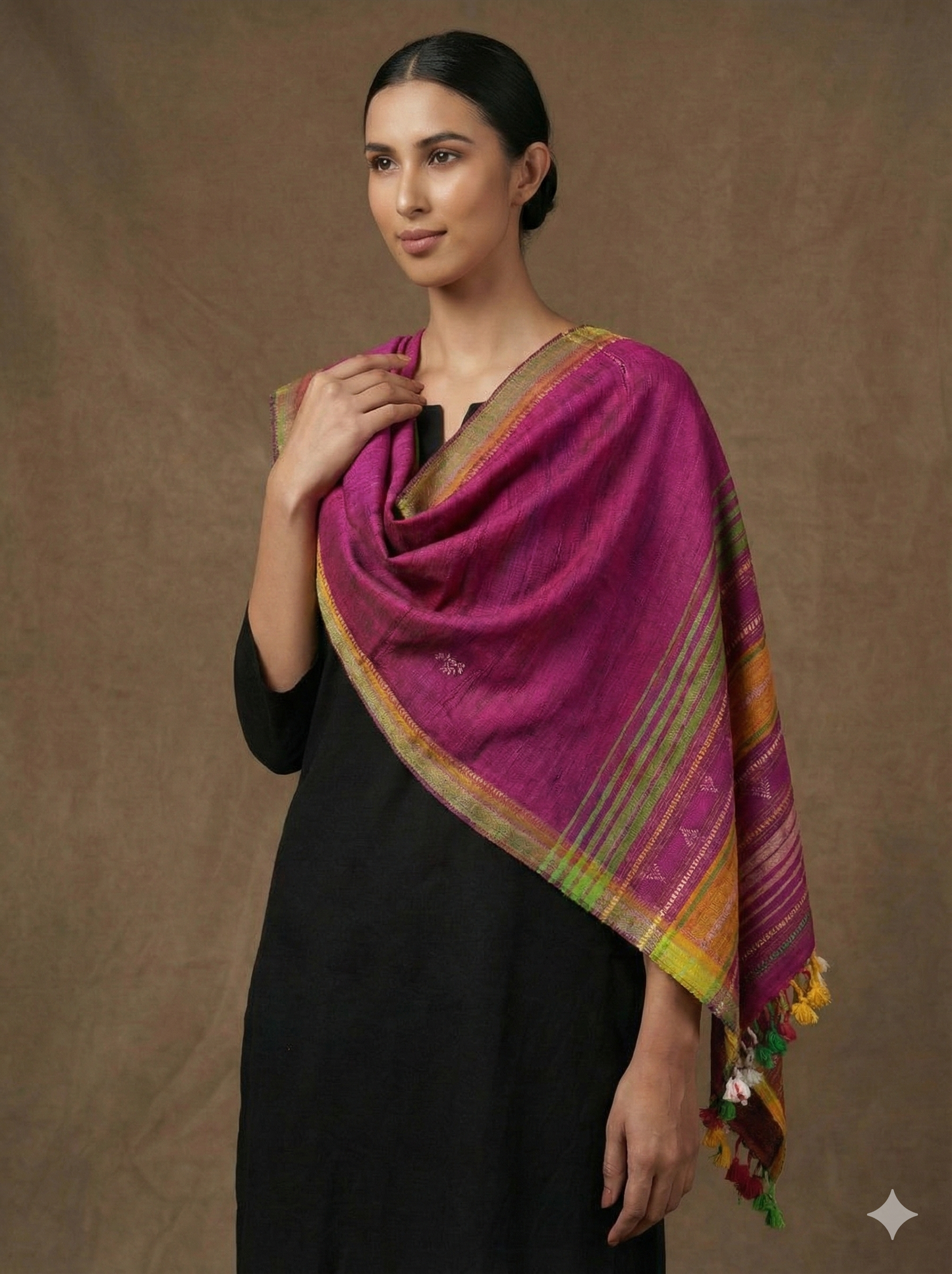 Handwoven woollen  pure tussar and wool kutch weaving stole