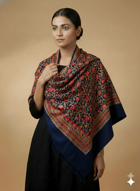 Kashmiri Aari embroidered semi  pashmina stole