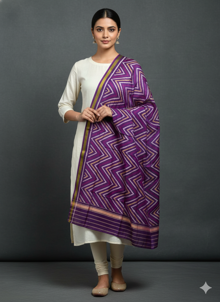 handloom pure mulberry silk  Patola dupatta with geometrical pattern