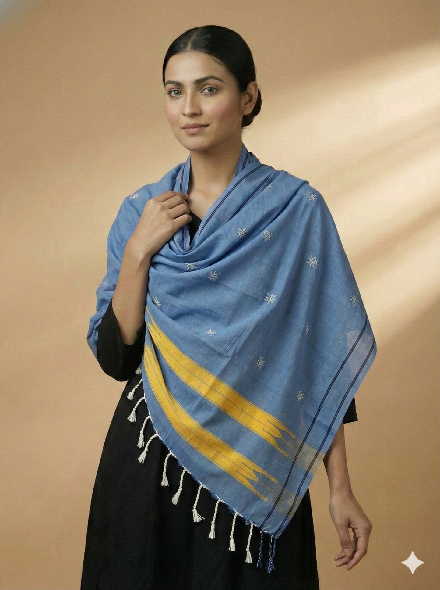 Sky blue Ilkal Cotton Silk w. Kasuti Stole