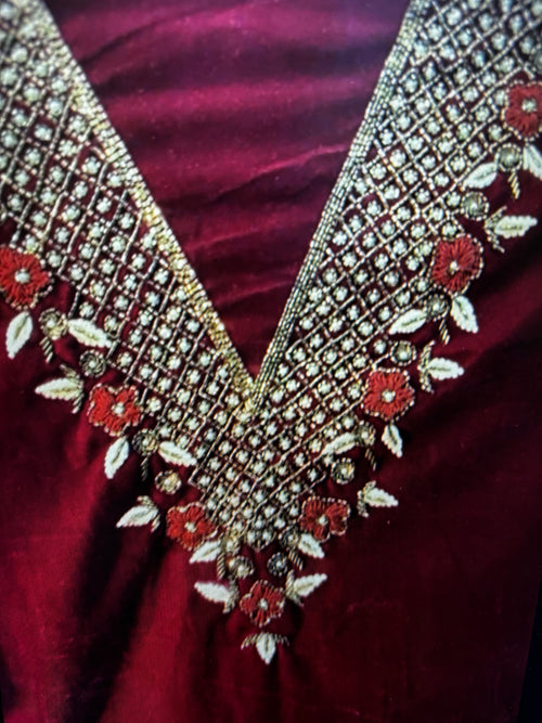 Cherry Red Royal Khatli:velvet fabric