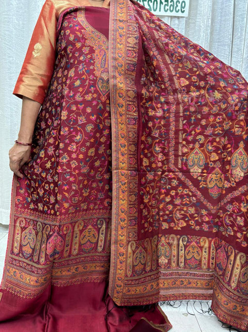 Kashmiri Kani Silk Suit Set Maroon 04