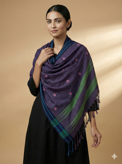 Purple Ilkal Cotton Silk w. Kasuti Stole