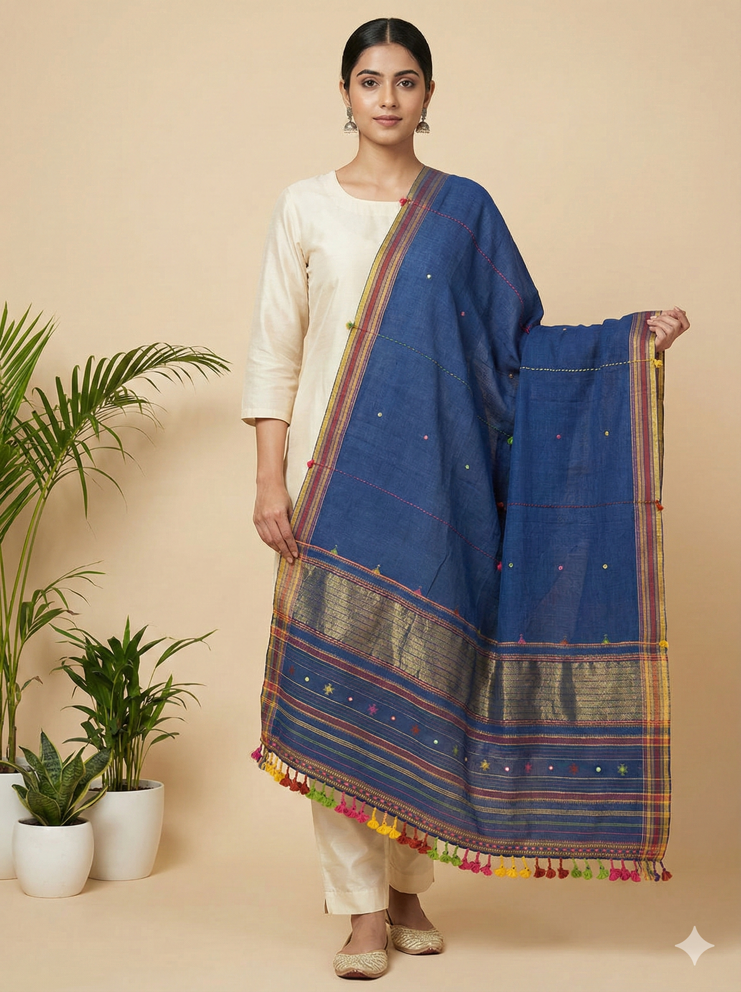 Blue - Bhujodi Handloom Organic Kala Cotton Dupatta 5