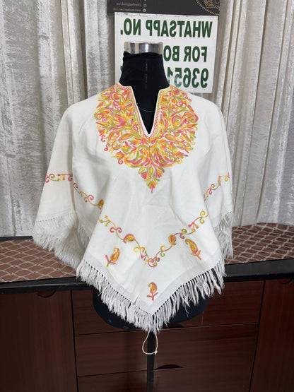 Kashmiri Aari Embroidered Woollen Poncho – | Handcrafted Heritage