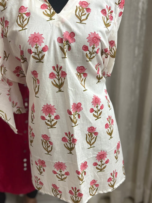 Pure cotton hand blocked summer short Kurtis