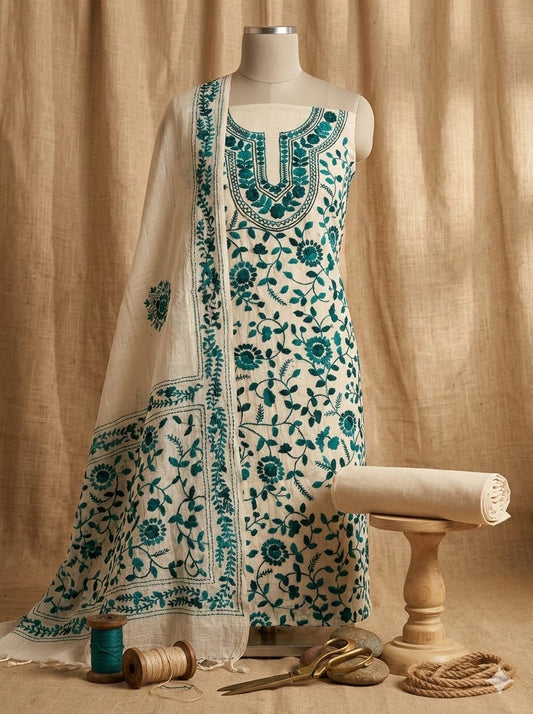 HAND EMBROIDERY COTTON 3PC UNSTITCHED DRESS MATERIAL 12