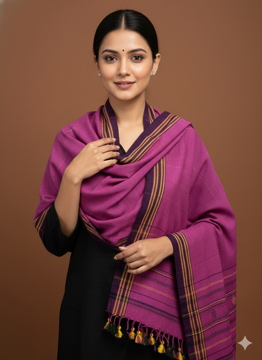 Kutch Weaving Handloom Organic Kala Cotton Stole with tassels