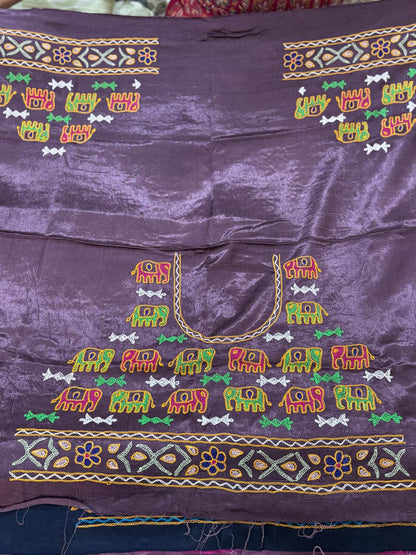 AHIR HAND EMBROIDERY KUTCH MIRROR WORK MASHRU SILK BLOUSE PIECE