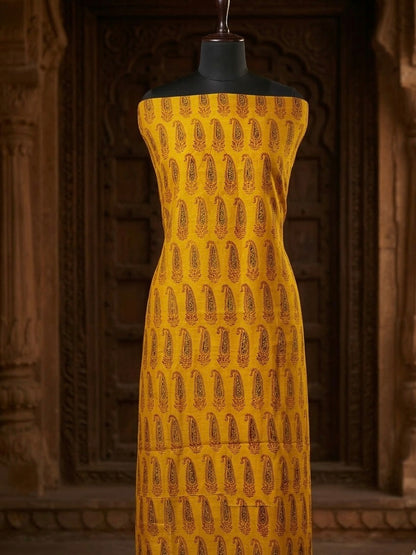 Yellow :3pc Maheshwari Silk Bagh handblock Dress Material