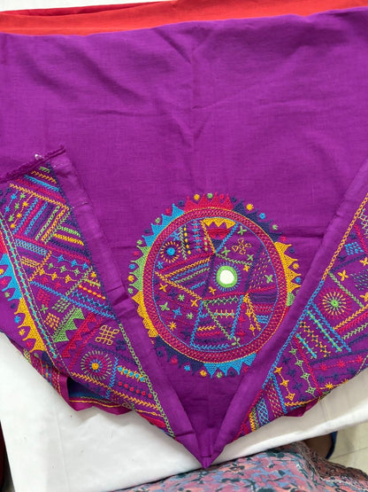 Wine-LAMBANI EMBROIDERY HANDSPUN COTTON BLOUSE PIECE 02