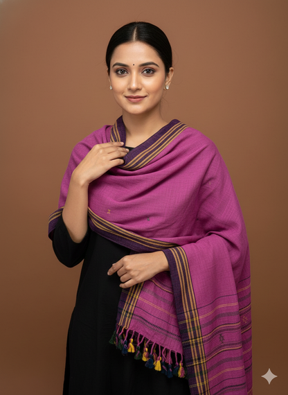 Kutch Weaving Handloom Organic Kala Cotton Stole with tassels