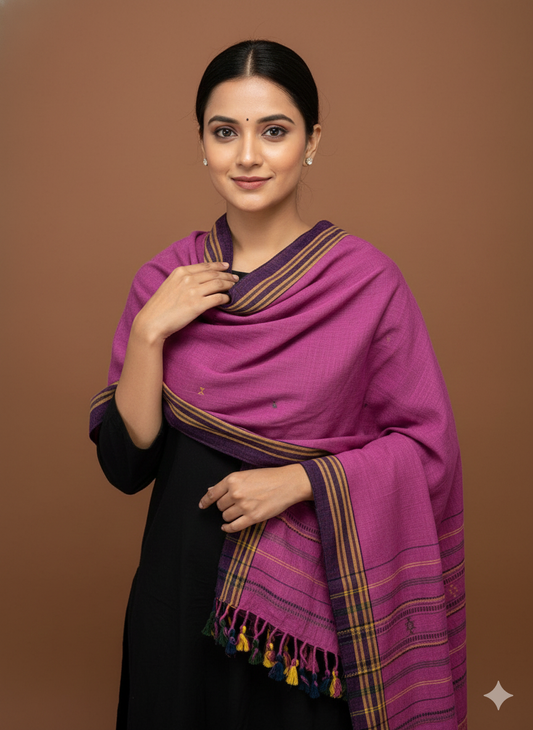 Kutch Weaving Handloom Organic Kala Cotton Stole with tassels