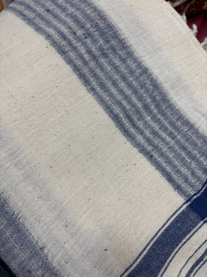 White and blue  : kala cotton stole with bhujodi weaving