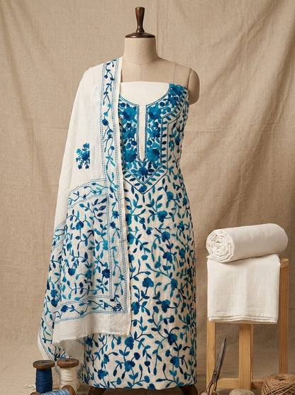 HAND EMBROIDERY COTTON 3PC UNSTITCHED DRESS MATERIAL 12