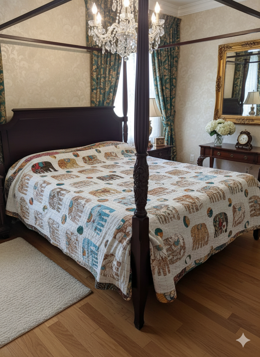 handloom cotton appliqué and kantha bedcovers