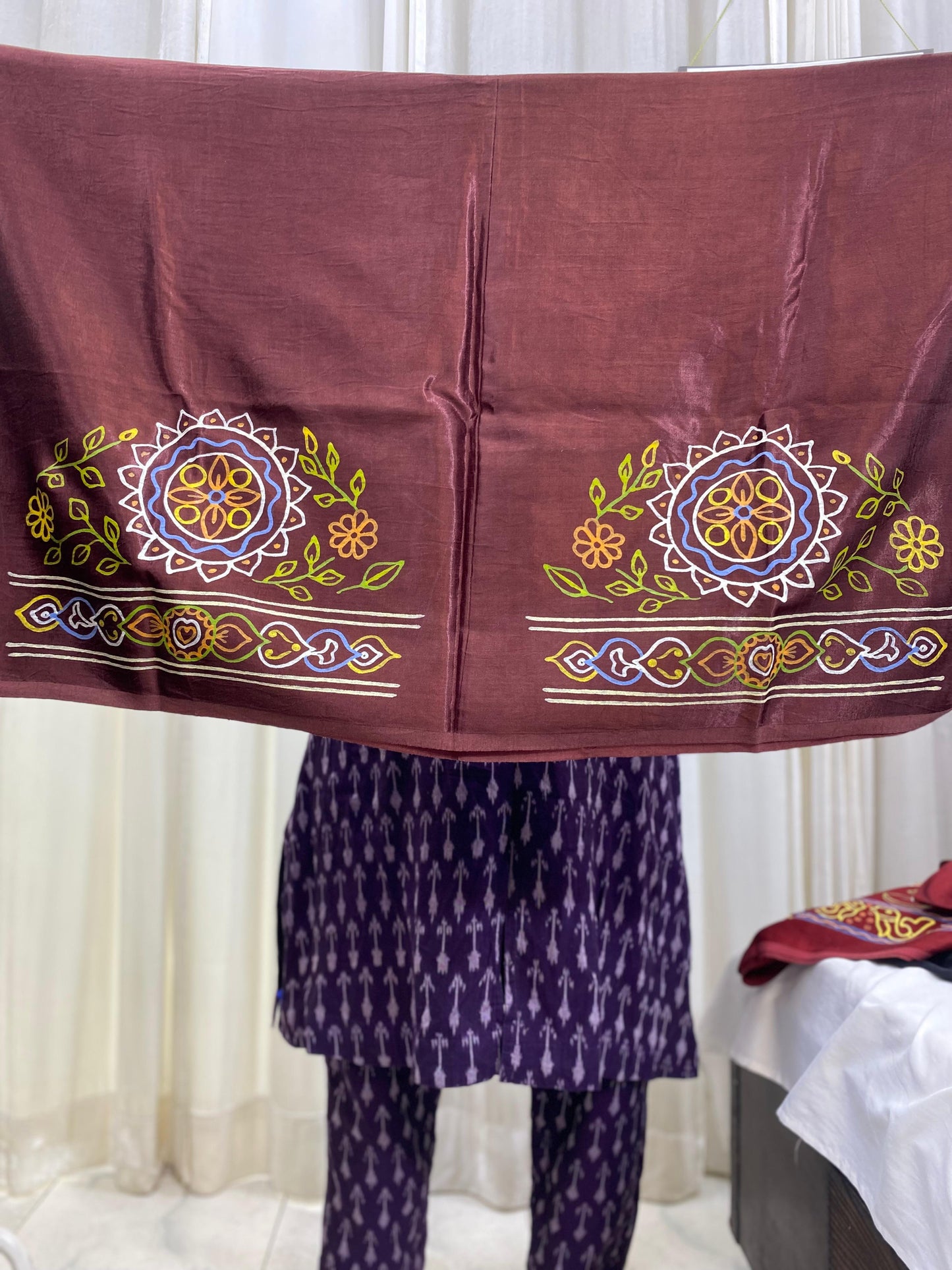 Rogan art Mashru blouse piece Brown