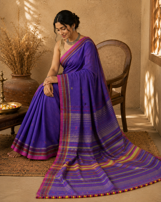 BLUE: ORGANIC KALA COTTON BHUJODI HANDLOOM SAREE