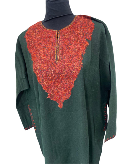 Green - Aari Embroidery Kashmiri Pure Wool Pheran