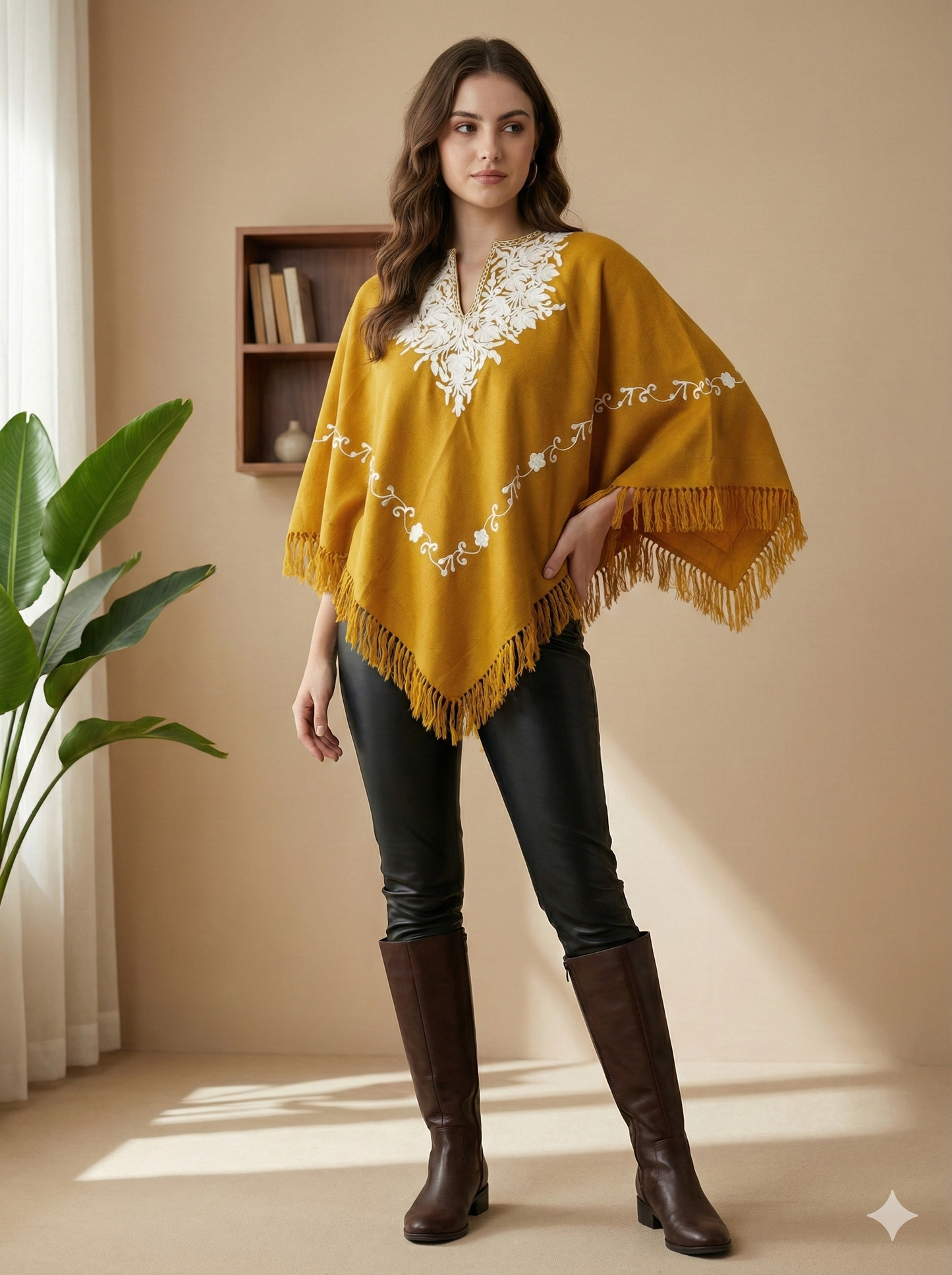 Kashmiri Aari Embroidered Woollen Poncho – | Handcrafted Heritage