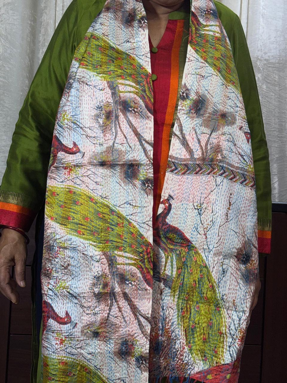 MULTICOLOR - PATCHWORK REVERSIBLE SILK BENGAL HAND KANTHA STITCH STOLE